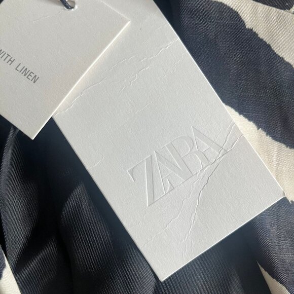 Zara Zebra Print Linen Blend Double-Breasted Blazer XS - Picture 8 of 10